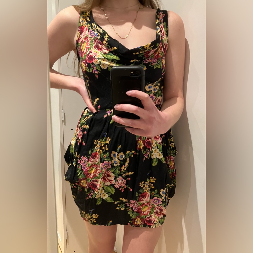 Cowl Neck Floral Mini Dress - Size Small
